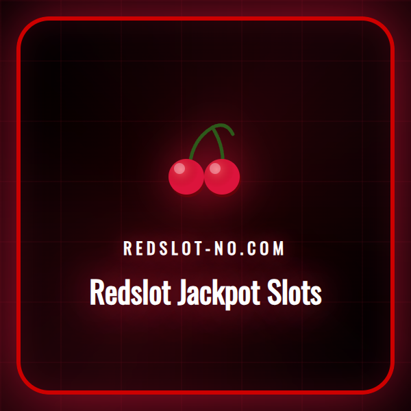 En spennende visuell fremstilling av Redslot Jackpot Slots-logoen med glitrende mynter og lykkehjul.